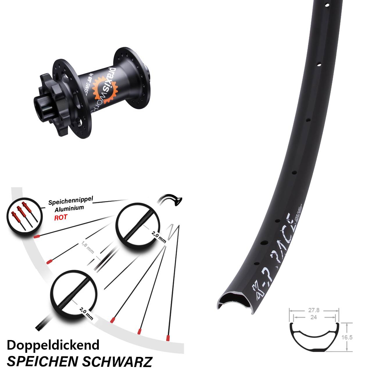 28 Zoll KX-R Race DT Swiss 350 SL Disc Vorderrad 12x100