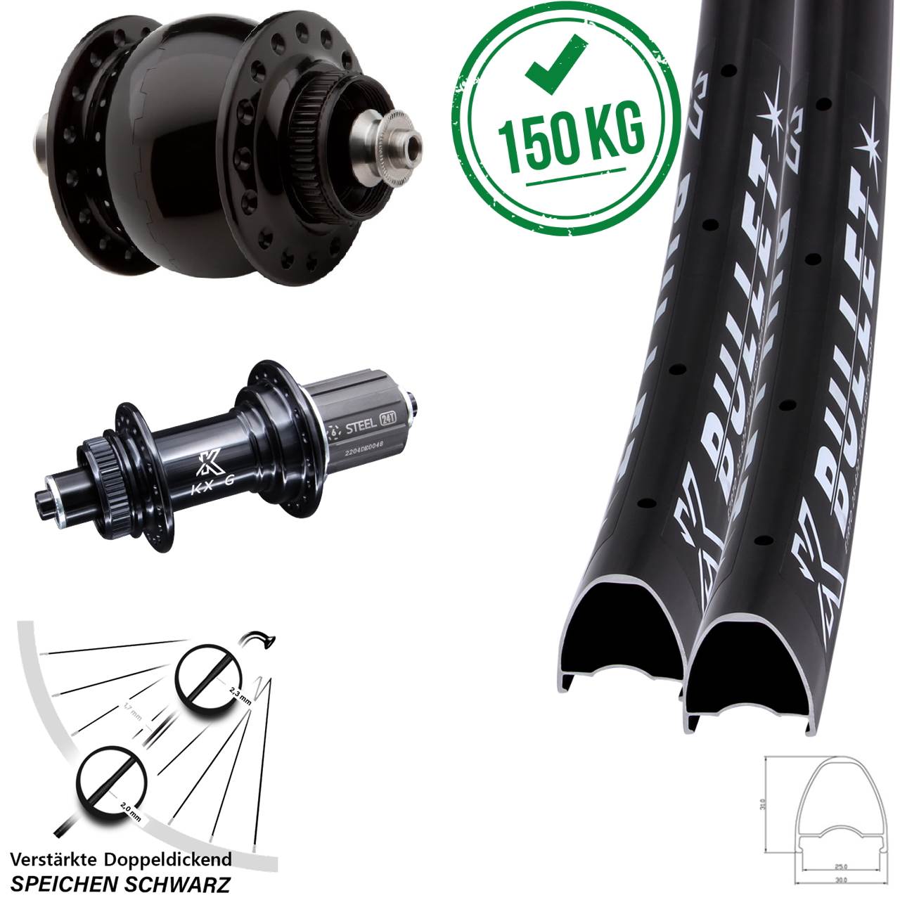 Centerlock Laufradsatz QR 29 Zoll KX-GS Bullet OS verstärkt SON delux 8-12 fach