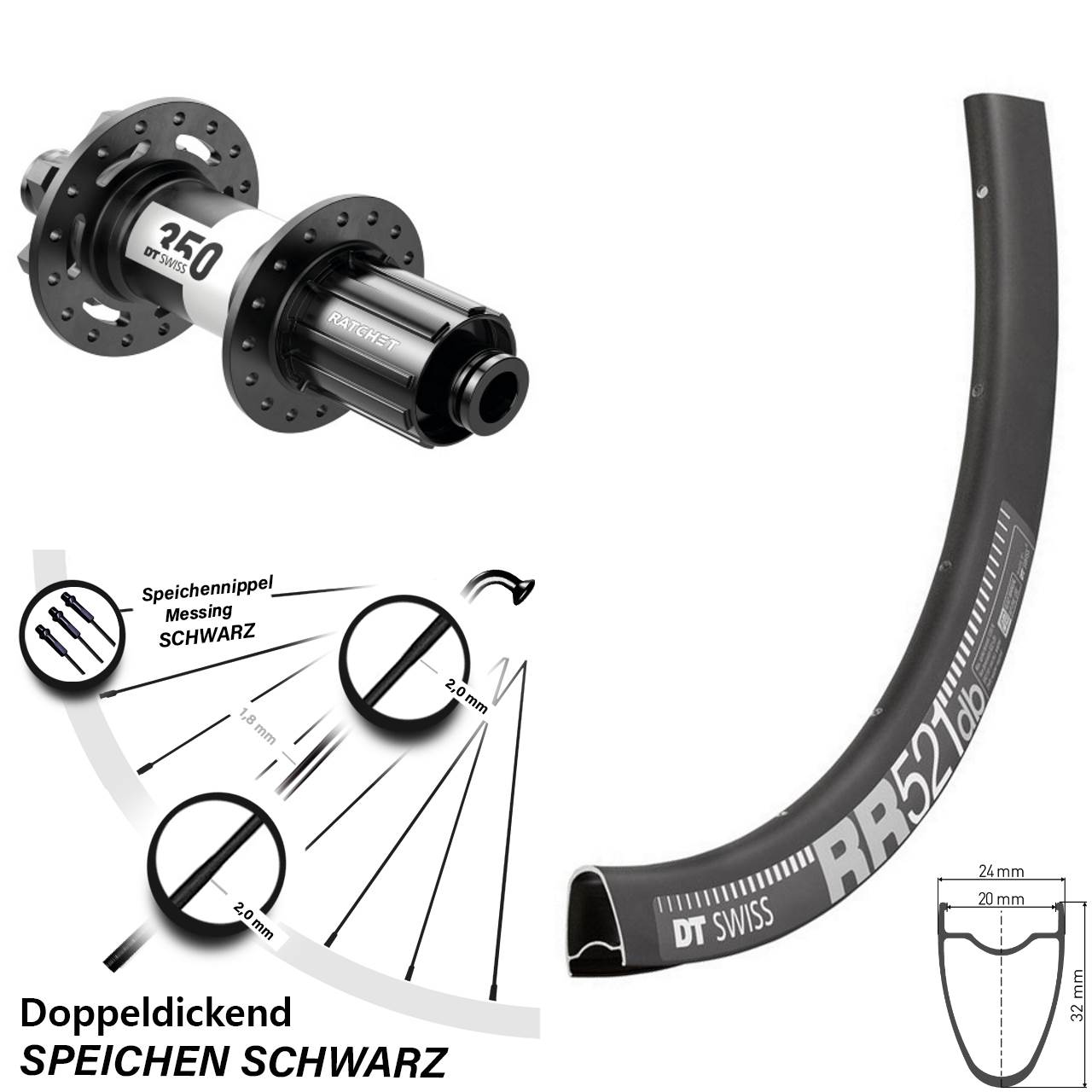 Disc Hinterrad 28 Zoll DT Swiss RR521-350 8-11 fach 12x142