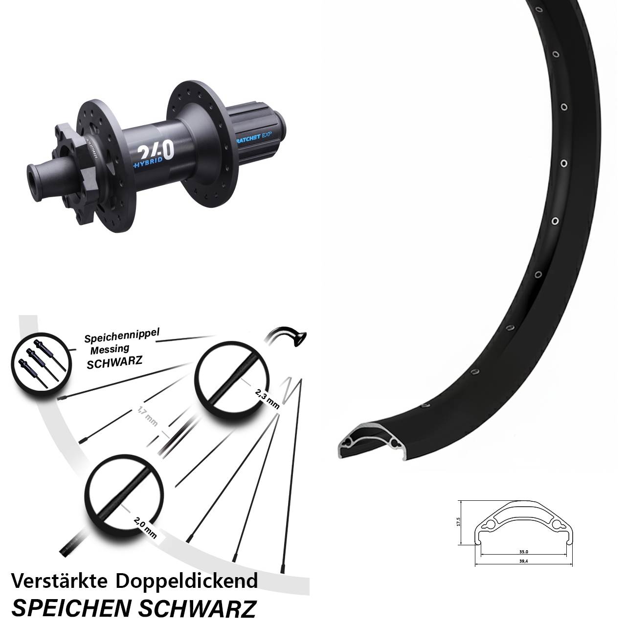 6-Loch Hinterrad 12x148 29 Zoll Ryde Disc 35 DT Swiss 240 Hybrid 8-11 fach HG