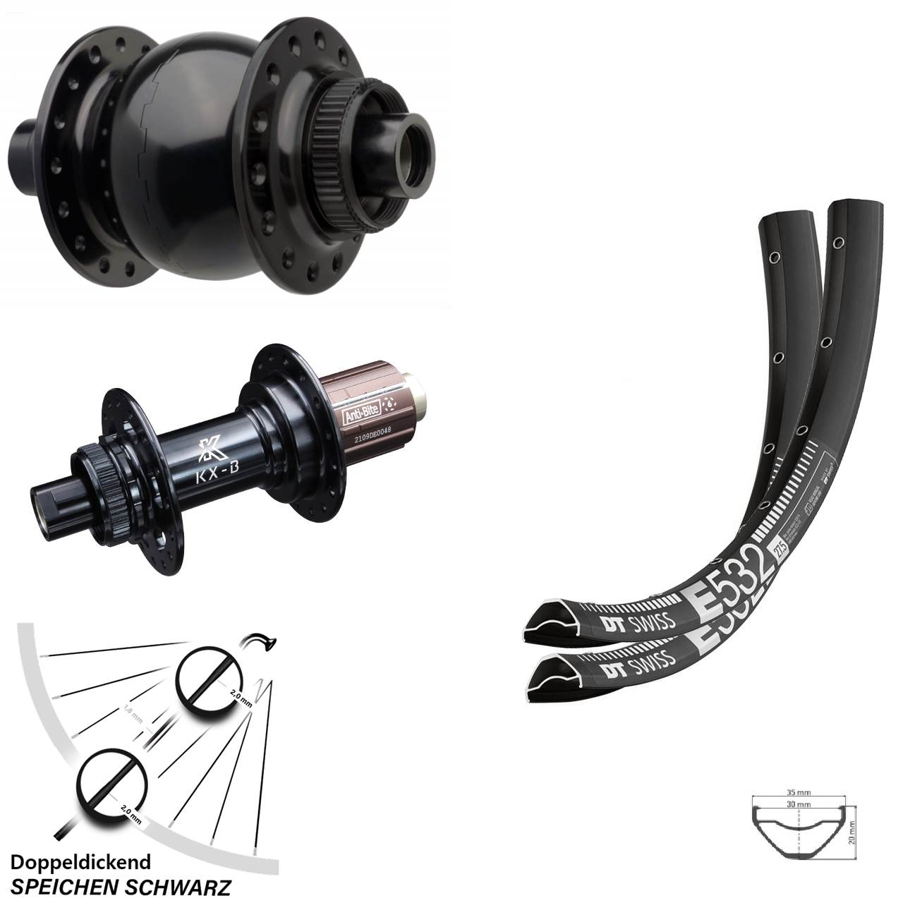 DT Swiss E 532 KX-B SON 28 29 Zoll Centerlock Laufradsatz 15x110 12x148 Boost 8-12 fach