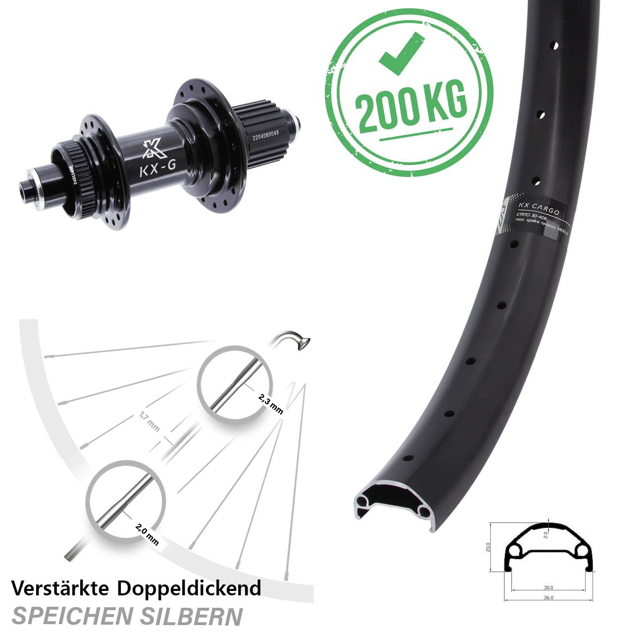 Hinterrad Centerlock 29 Zoll KX-GS Cargo Heavy Duty Micro Spline für Schnellspanner