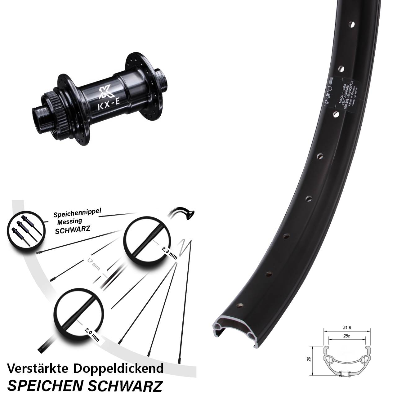 Disc Vorderrad 15x100 20 Zoll Mach1 Kargo KX-E 4-fach gelagert