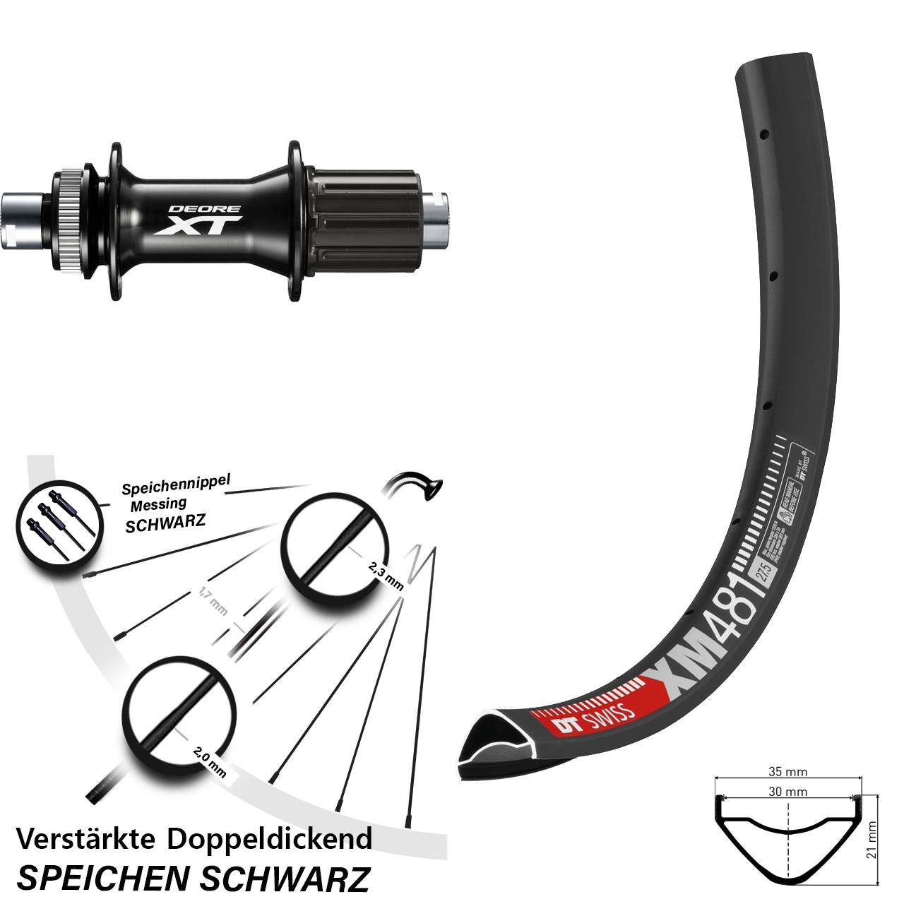 Boost Disc Laufrad 12x148 27,5 Zoll DT Swiss XM481 Shimano XT FH-M8010-B 8-11 fach HG