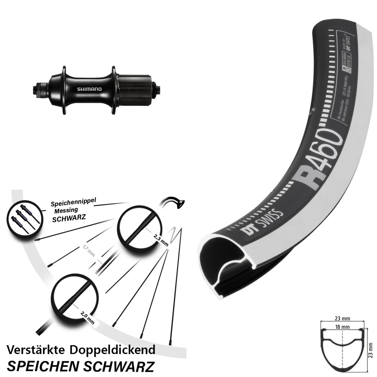Hinterrad für Schnellspanner 28 Zoll DT Swiss R 460 Shimano Sora FH-RS300 8-11 fach