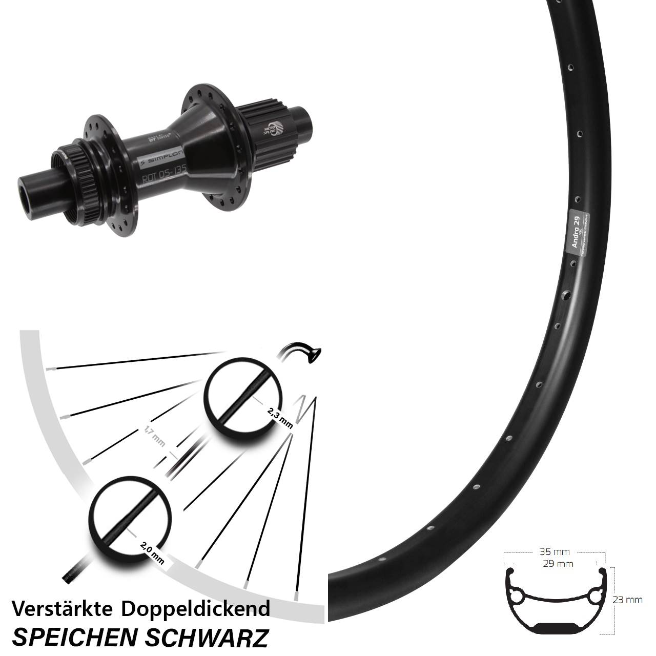 Disc Laufrad 26 Zoll Ryde Andra 29 DT Swiss 370 Hybrid Shimano Micro Spline 12x142