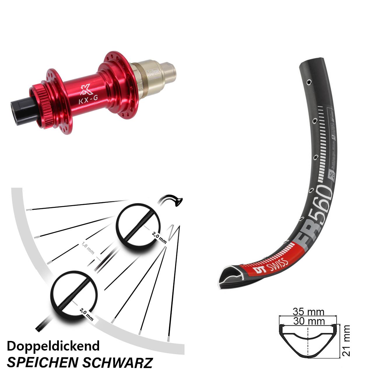 DT Swiss FR560 KX-G rot 26 Zoll Hinterrad Centerlock 12x142