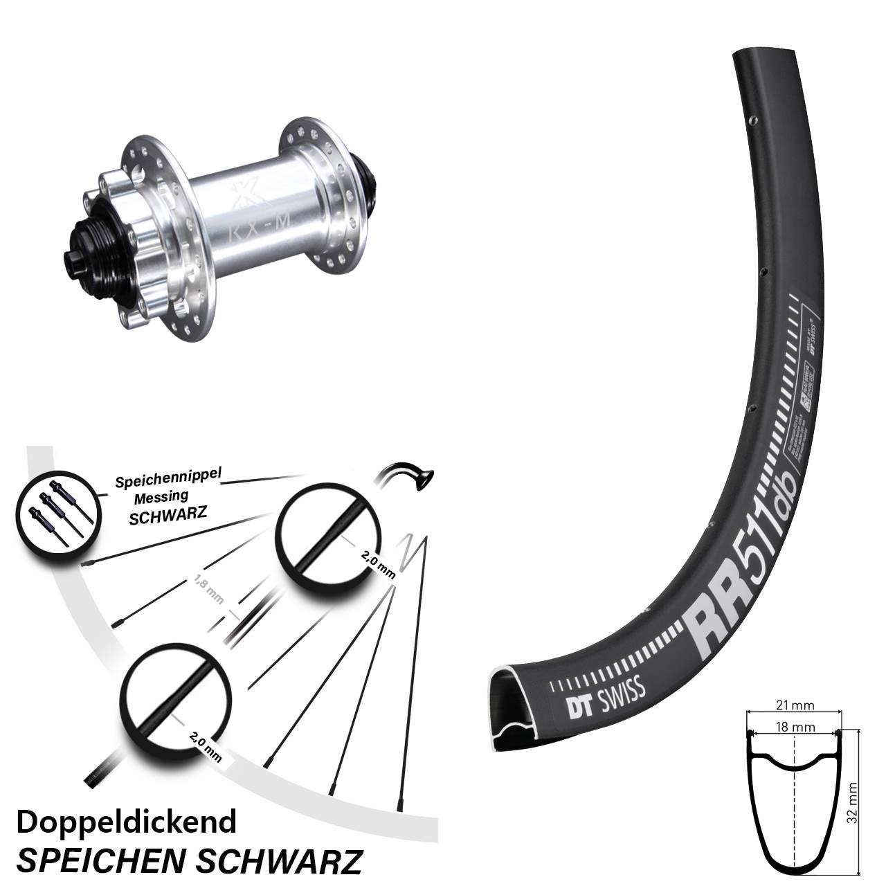 Laufrad 28 Zoll DT Swiss RR511 Disc KX-M 6-Loch 5/100 silbern