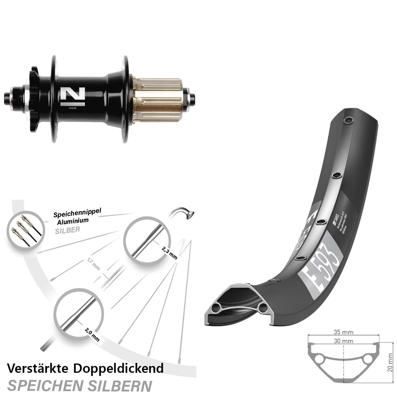 Hinterrad 6-Loch 29 Zoll DT Swiss E 593 Novatec D042 8-11 fach HG für Schnellspanner