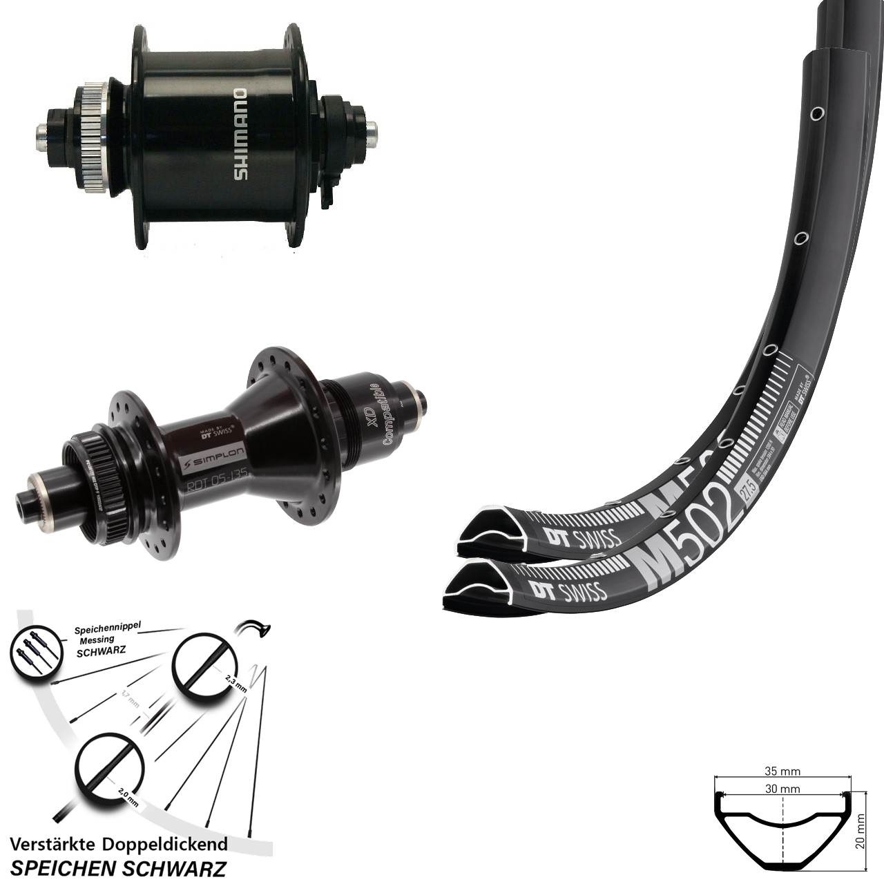 Laufradsatz Disc QR 27,5 Zoll DT Swiss M502-370 Shimano DH-UR700-3D XD 11-12 fach