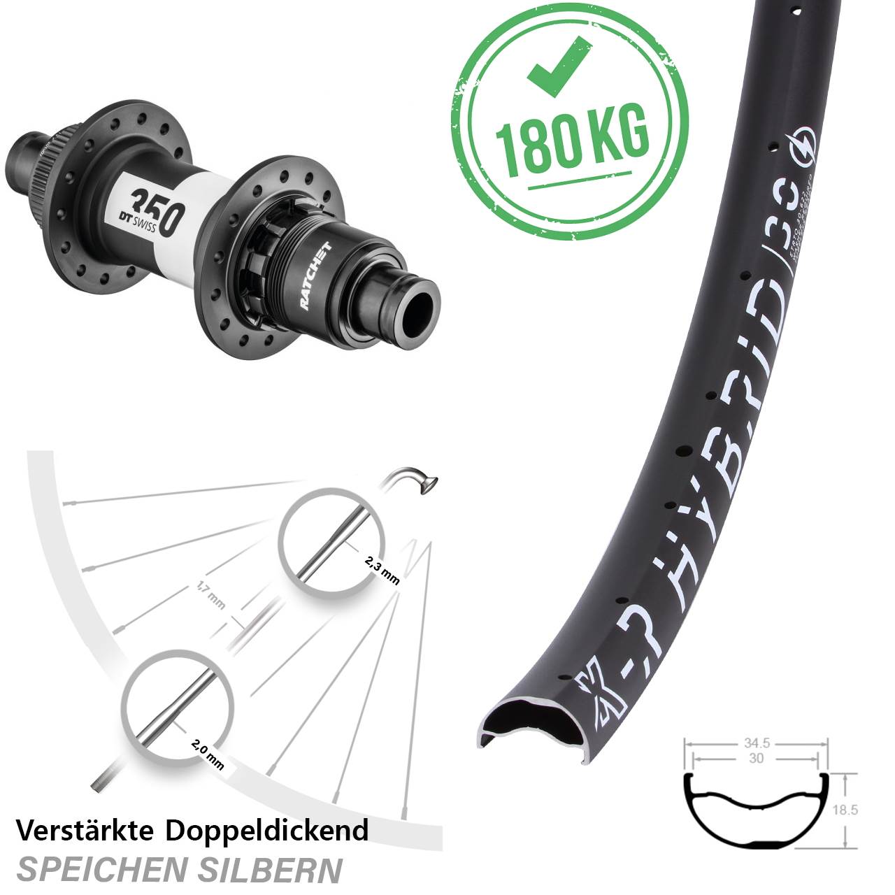 Hinterrad 12x142 29 Zoll KX-R Hybrid 30 DT Swiss 350 SRAM XD Centerlock