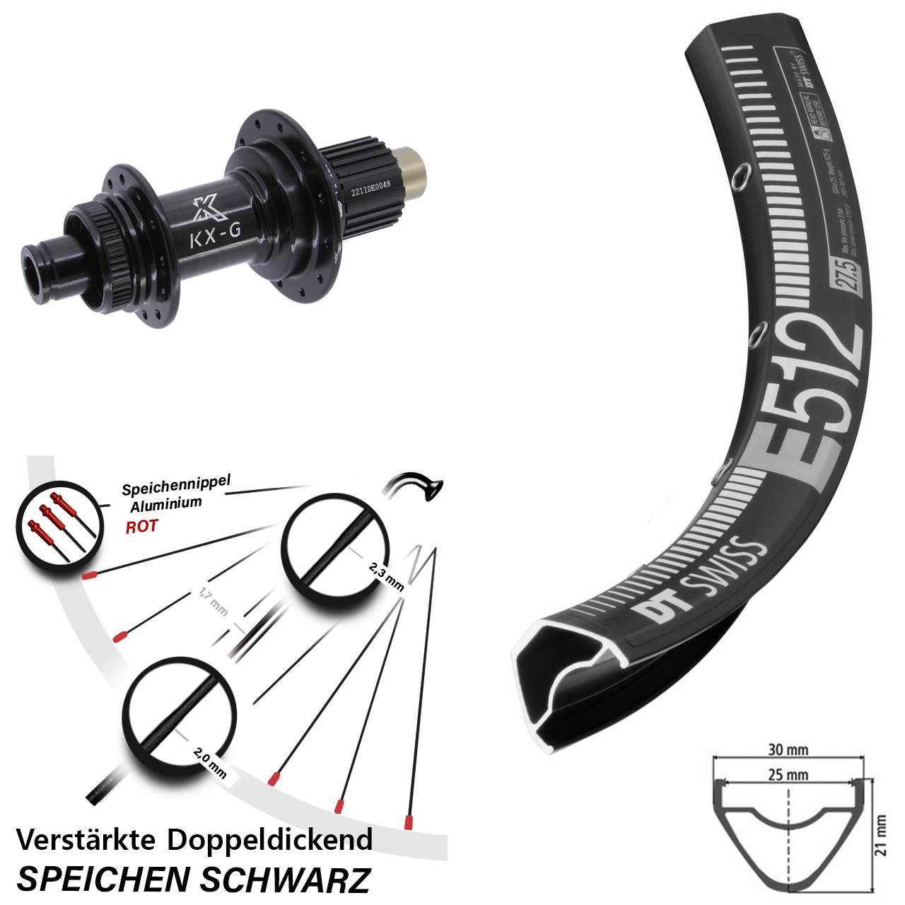 Centerlock Hinterrad 12x142 650B DT Swiss E512 KX-G Steckachse Micro Spline