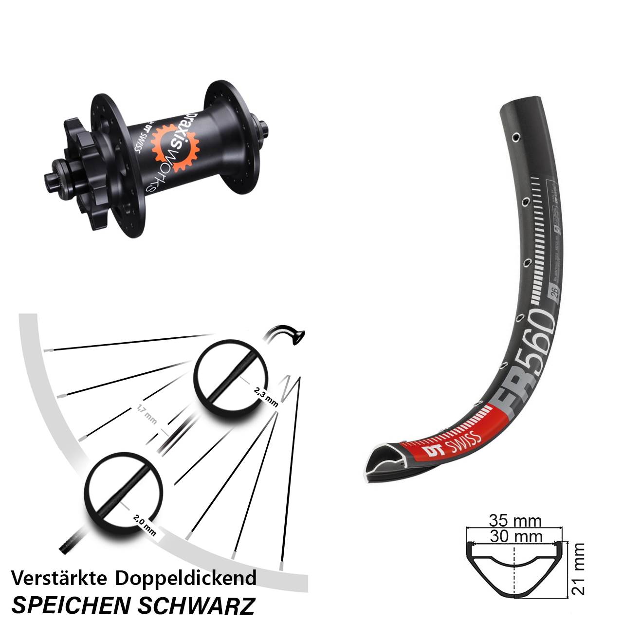 Disc Vorderrad 26 Zoll DT Swiss FR560-350 QR