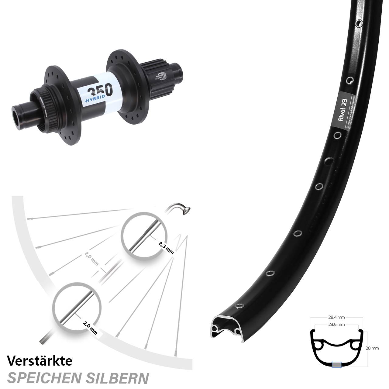 Ryde Rival 23 DT Swiss Hybrid 350 27,5 Zoll Disc Laufrad 12x148 Micro Spline