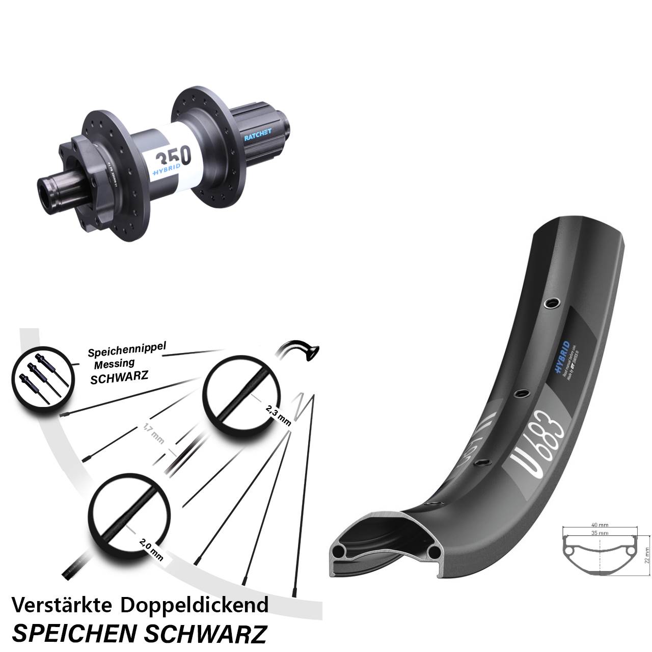 27,5 Zoll Hinterrad E-Bike U 683 DT Swiss 350 Hybrid Boost 12x148 mm 11-fach 6-loch