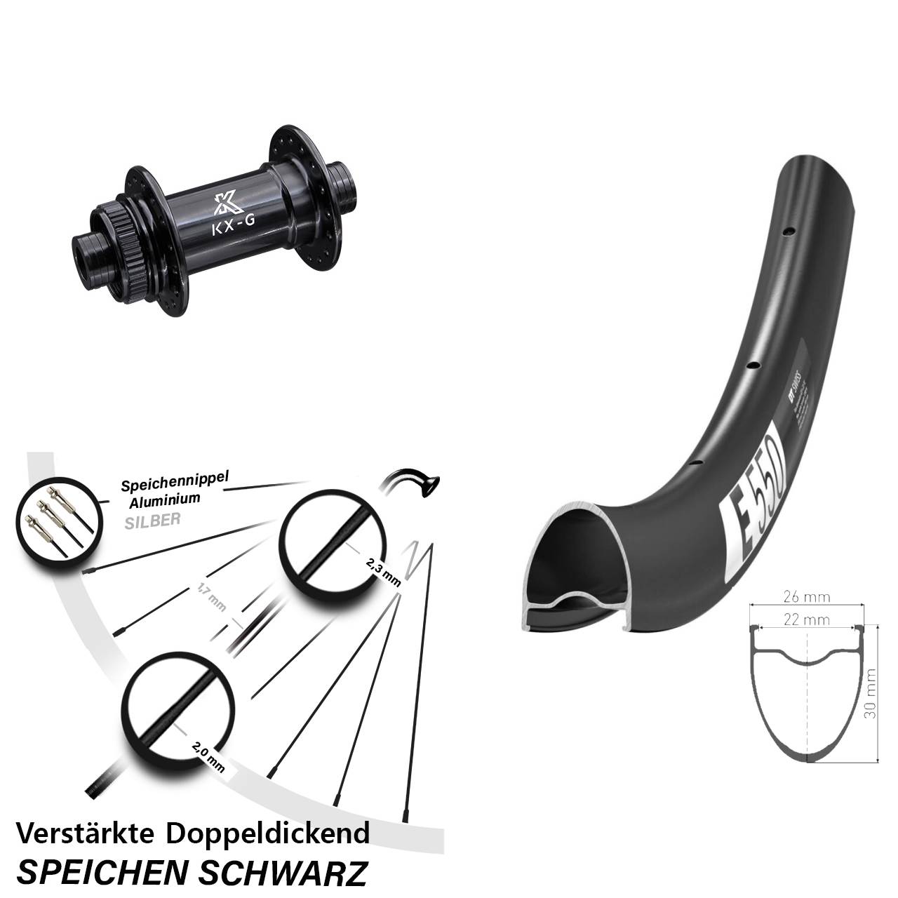 Vorderrad Centerlock 15x100 28 Zoll DT Swiss E550 KX-G
