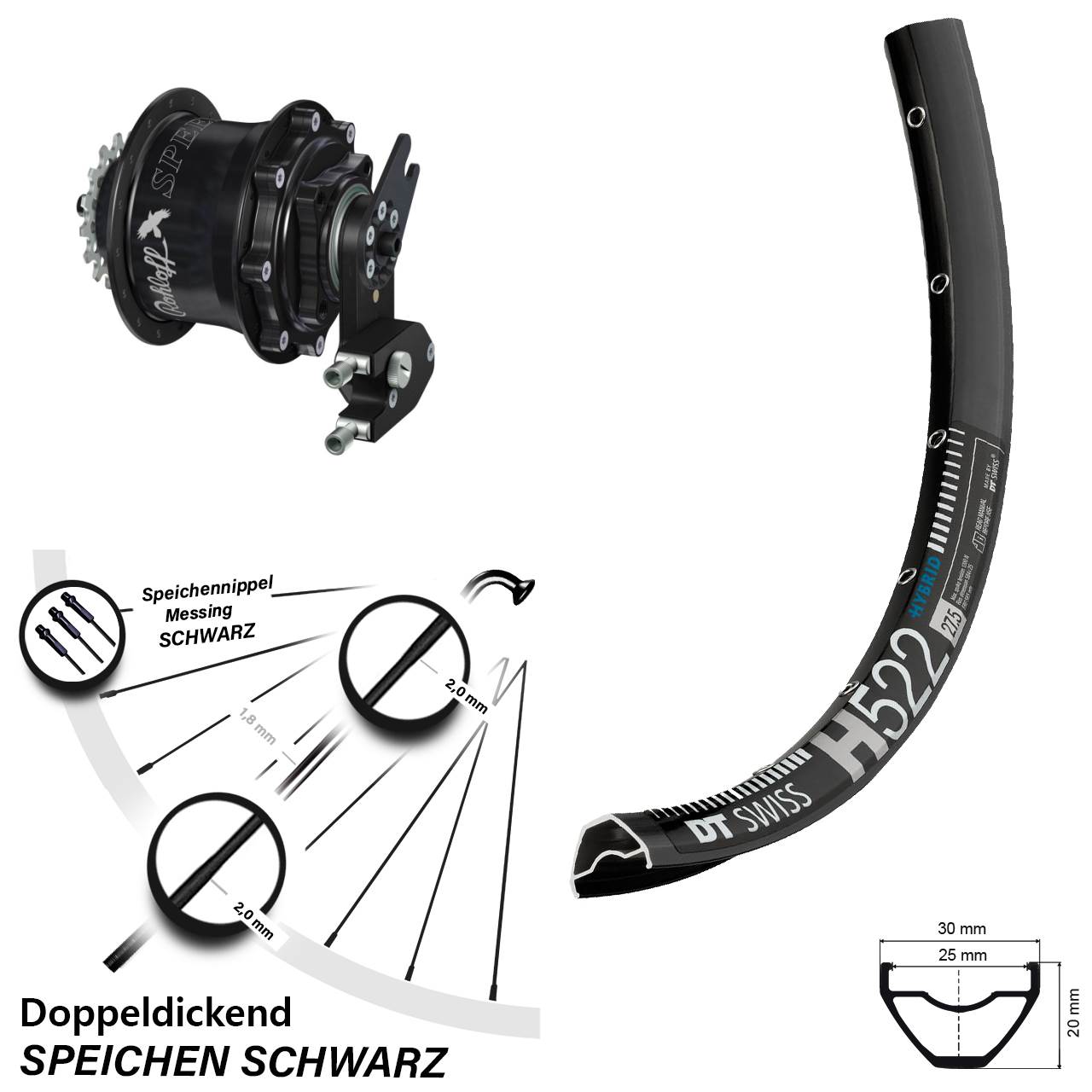 29 Zoll DT Swiss H522 Rohloff CC DB OEM2 Tandem schwarz