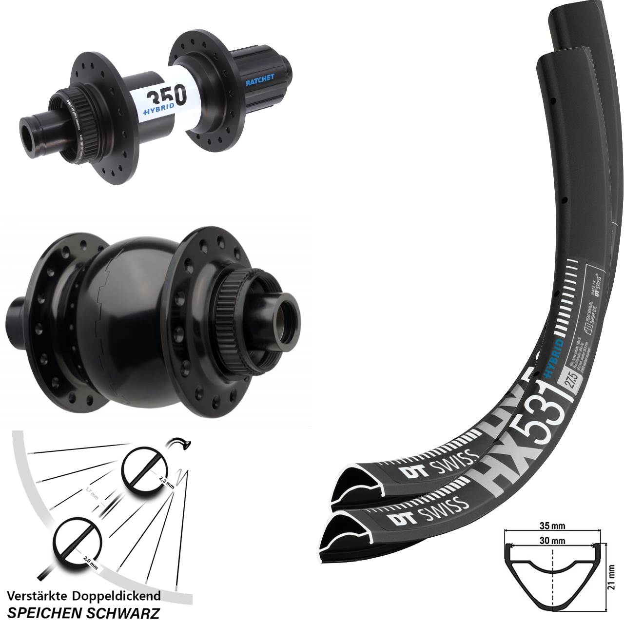 HX531 DT Swiss 350 Hybrid SON 28 27,5 Zoll Laufradsatz 15x110 12x148 Boost 8-11 fach HG