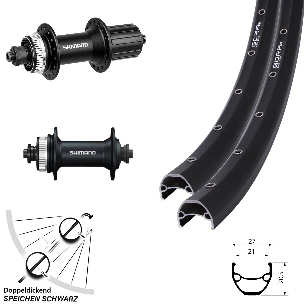 28-29 Zoll Gora 21 Shimano Alivio HB-M4050 Laufradsatz Centerlock QR 8-11 fach