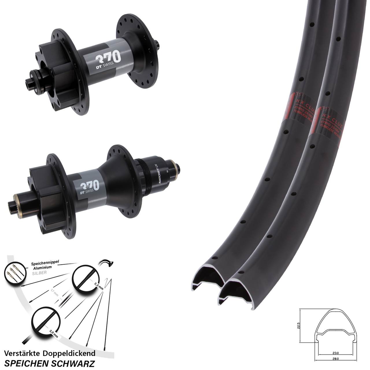 28 Zoll KX Clue DT Swiss 370 Disc Laufrad-Satz QR SRAM XD