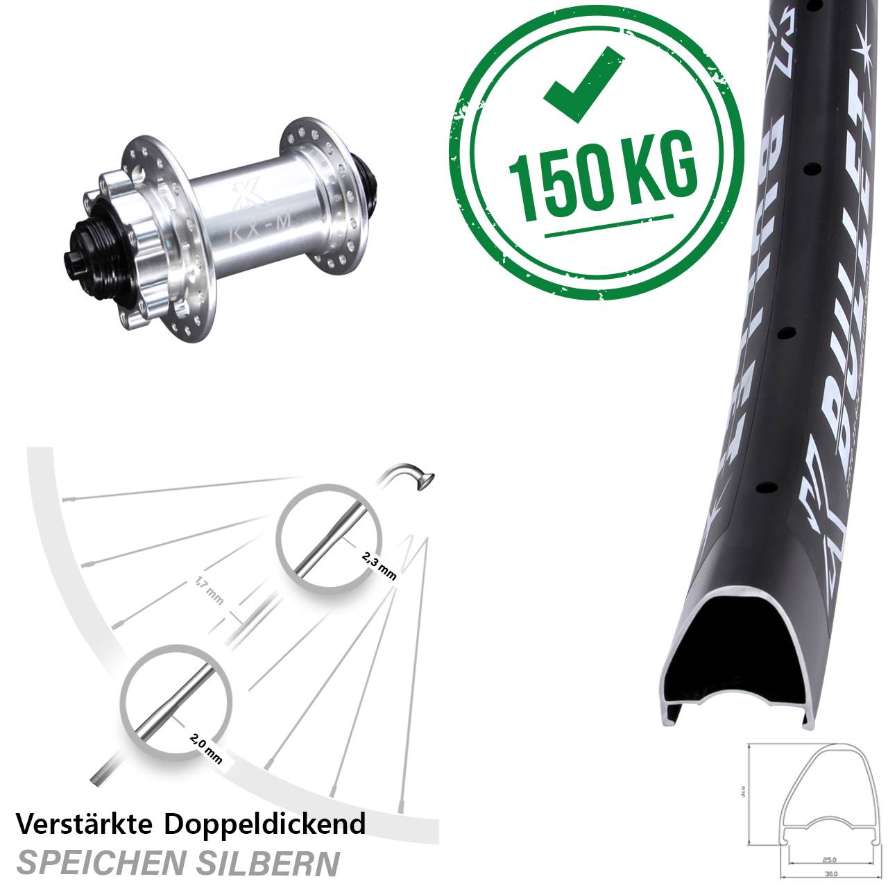 6-Loch Vorderrad 28 Zoll KX-M Bullet OS QR