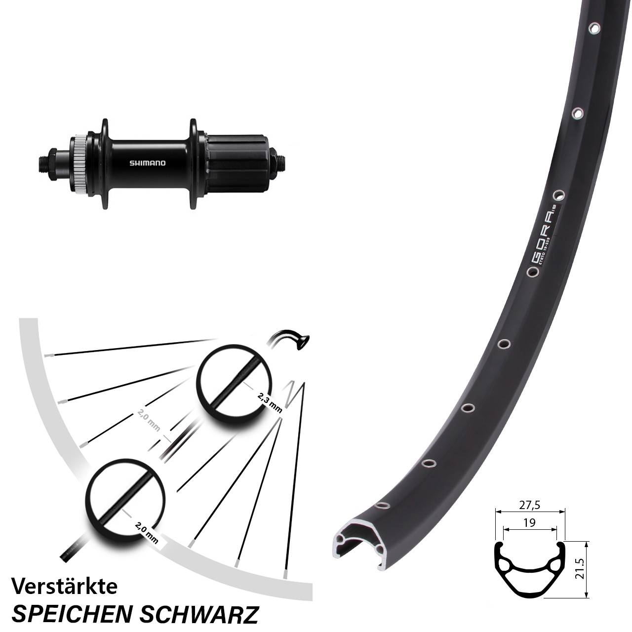 Disc Laufrad 28 Zoll Gora 19 Shimano FH-QC400 8-11 fach QR