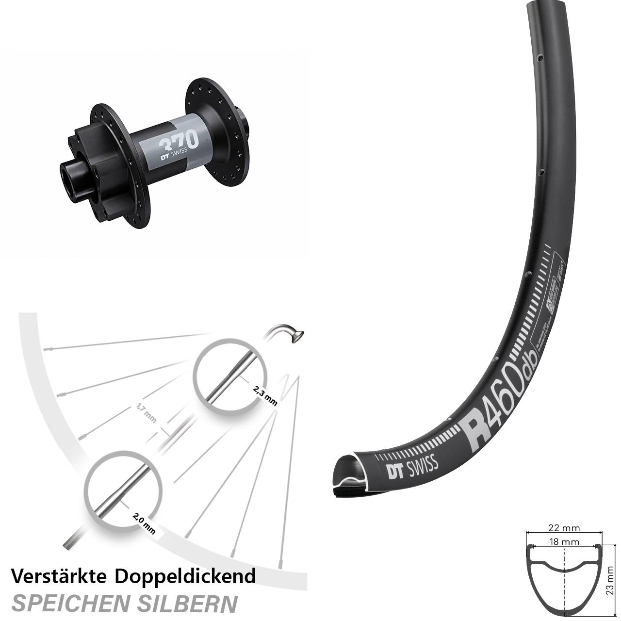 DT Swiss R 460 Disc-370 28 Zoll 6-Loch Vorderrad 12x100