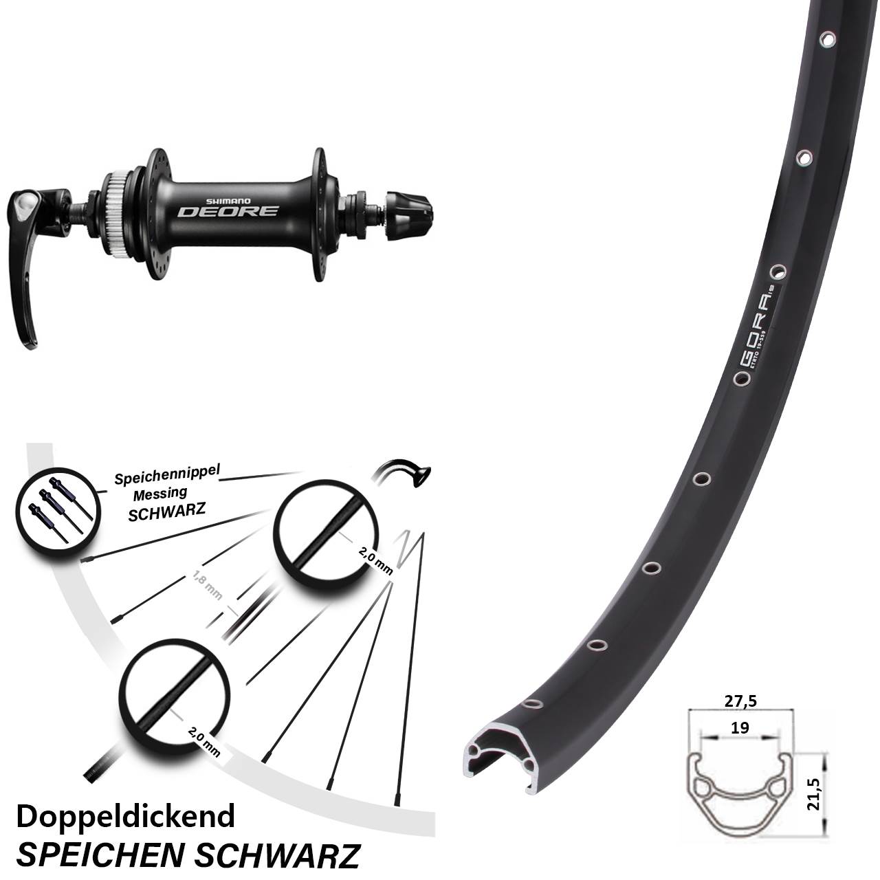 27,5 Zoll Gora 19 Shimano HB-M6000 Centerlock Vorderrad QR