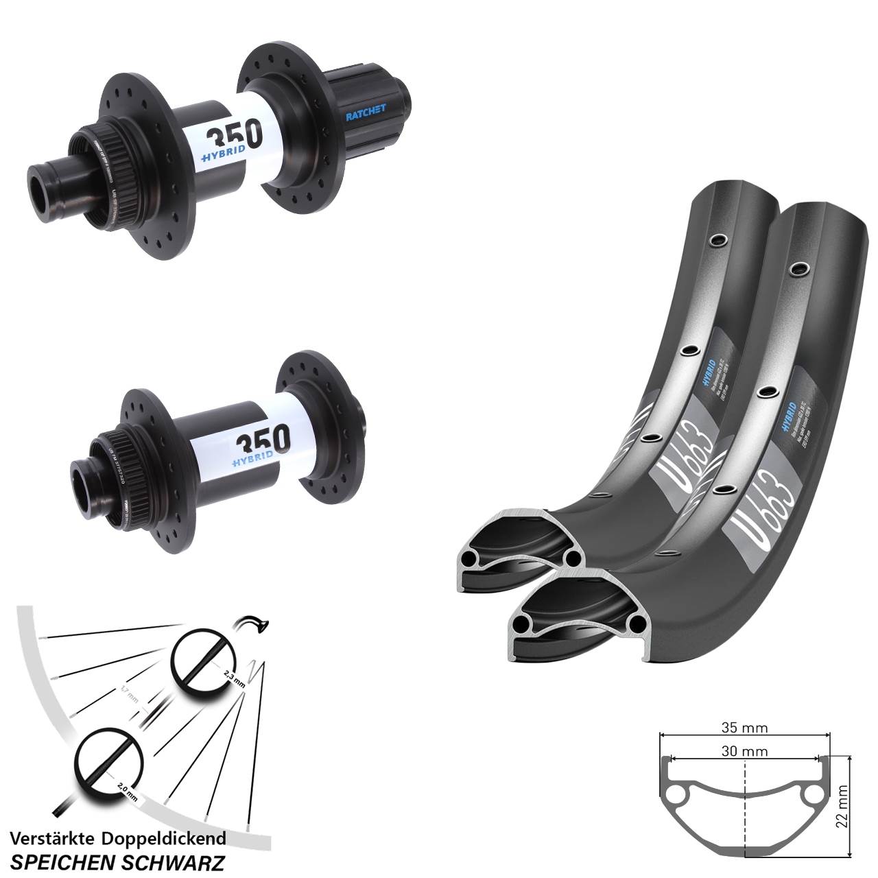 27,5 Zoll DT Swiss U663 350 Hybrid Laufradsatz Centerlock 15x110 12x148 8-11 fa