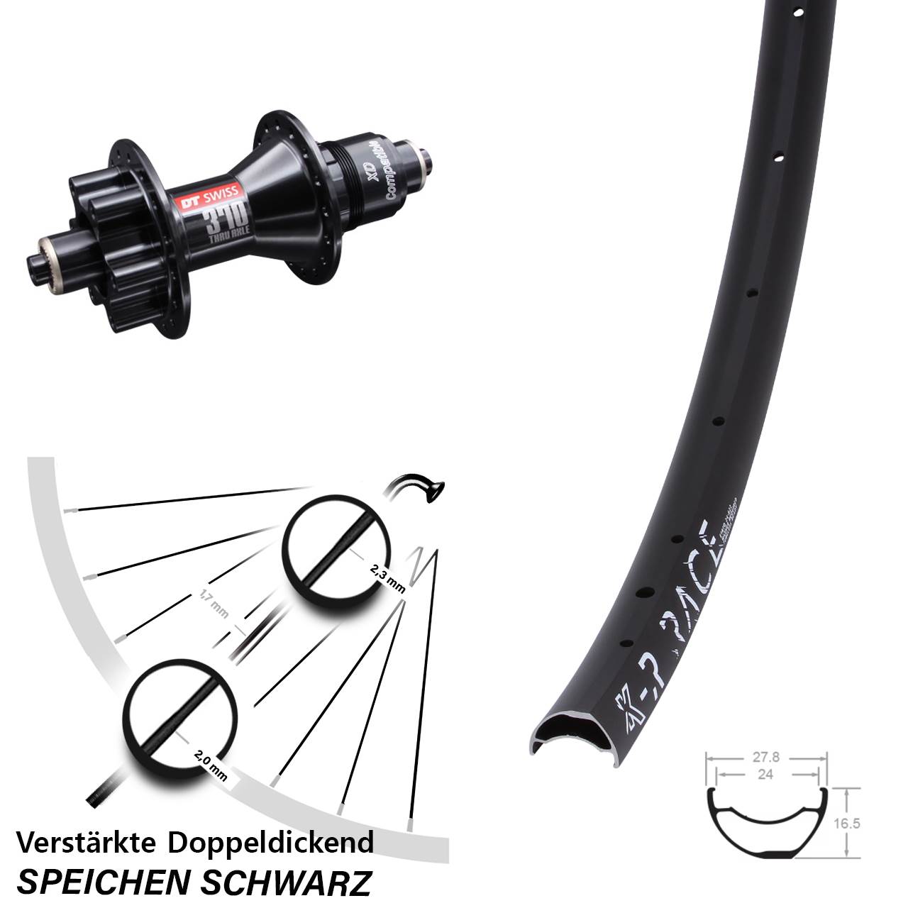 Hinterrad 6-Loch für Schnellspanner 28 Zoll KX-R Race DT Swiss 370 XD 11-12 fach
