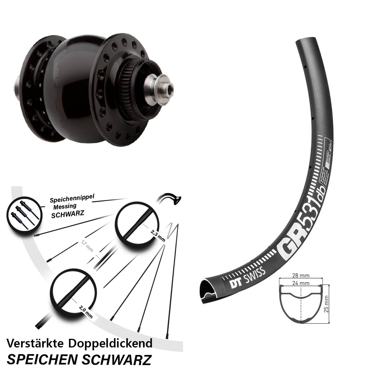 650B DT Swiss GR531 SONdelux Nabendynamo-Vorderrad QR