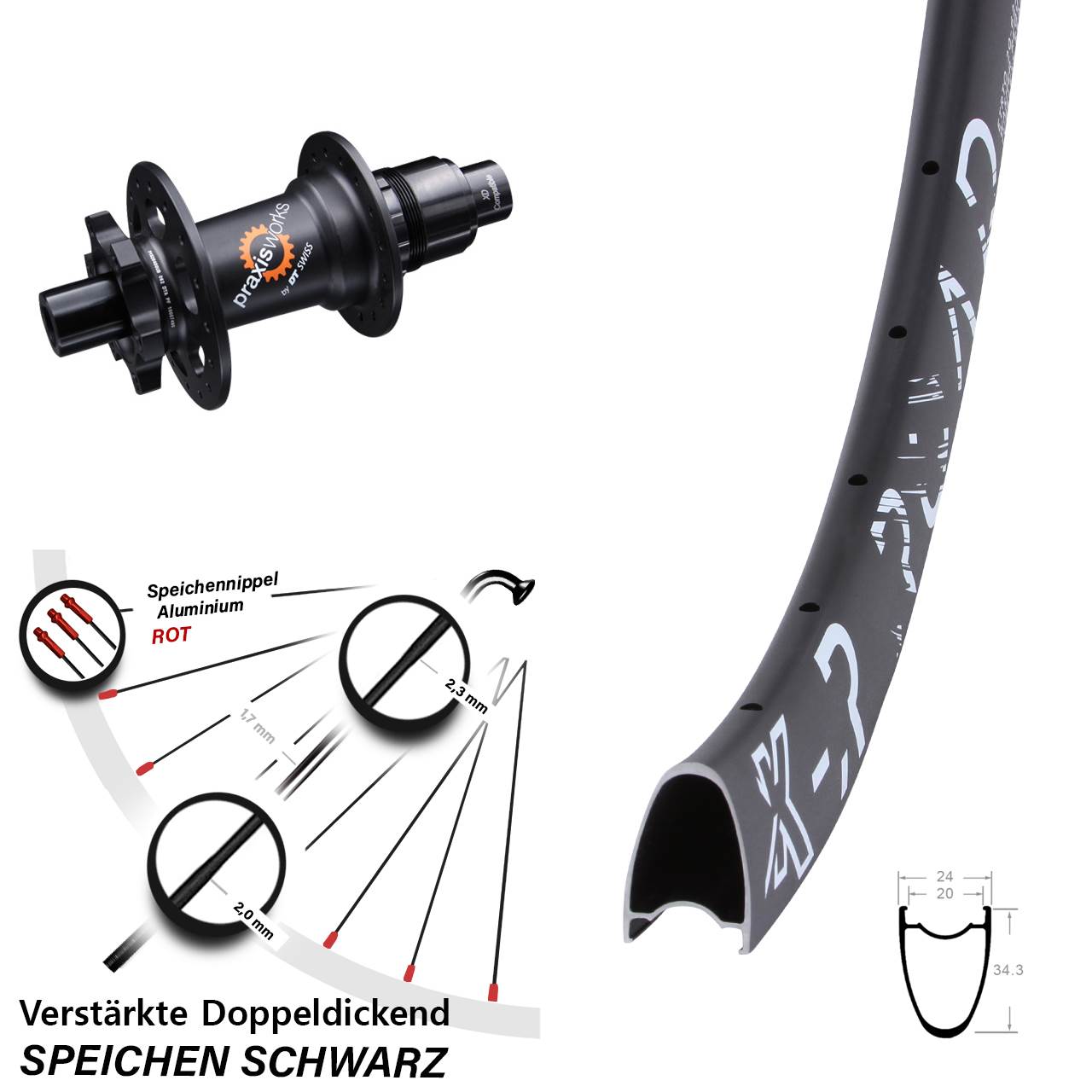 KX-R Road DT Swiss 350 28 Zoll Hinterrad 6-Loch 12x142 XD