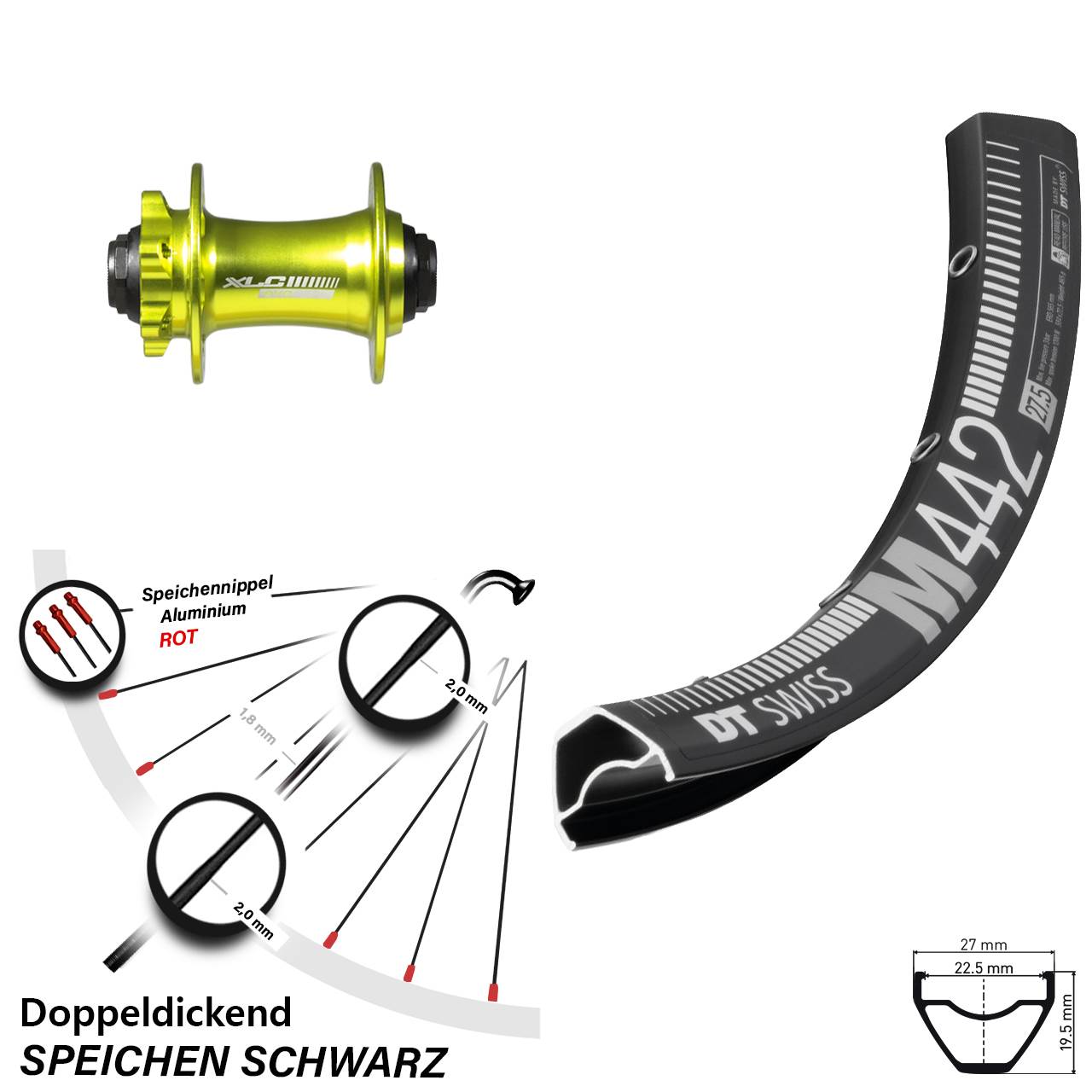 DT Swiss M 442 Disc-Vorderrad 29 Zoll 15x100 mm XLC Evo grün-eloxiert