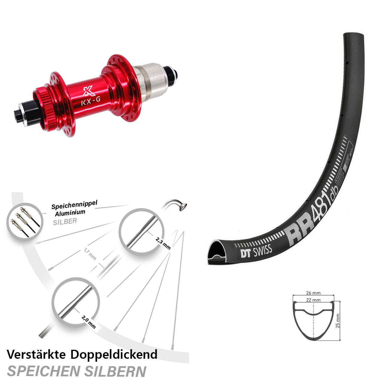 Disc Hinterrad für Schnellspanner 28 Zoll DT Swiss RR 481 KX-G rot XDR