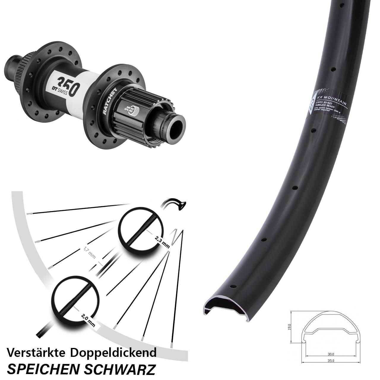 KX Mountain DT Swiss 350 Ratchet 36 29 Zoll Hinterrad 12x148 Shimano Micro Spline