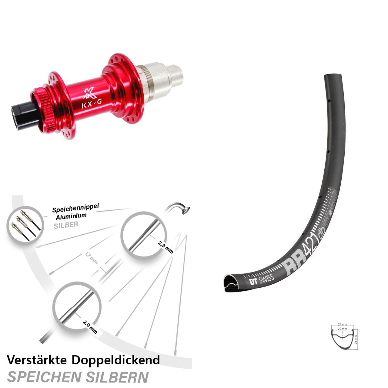 28 Zoll DT Swiss RR 421 KX-G rot Disc Laufrad 12x142 SRAM XDR