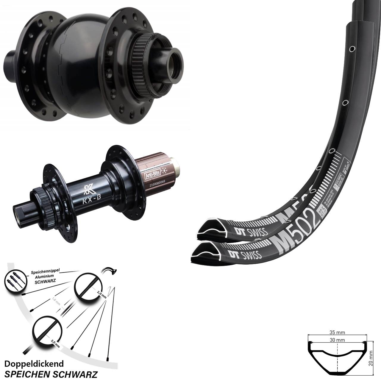 Boost Laufrad-Satz 15x110 12x148 29 Zoll DT Swiss M 502 KX-B Dynamo SON 28 8-12 fach