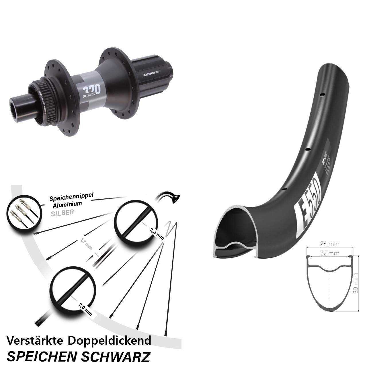 DT Swiss E 550-370 28 Zoll Centerlock Hinterrad 12x142 11-12 fach
