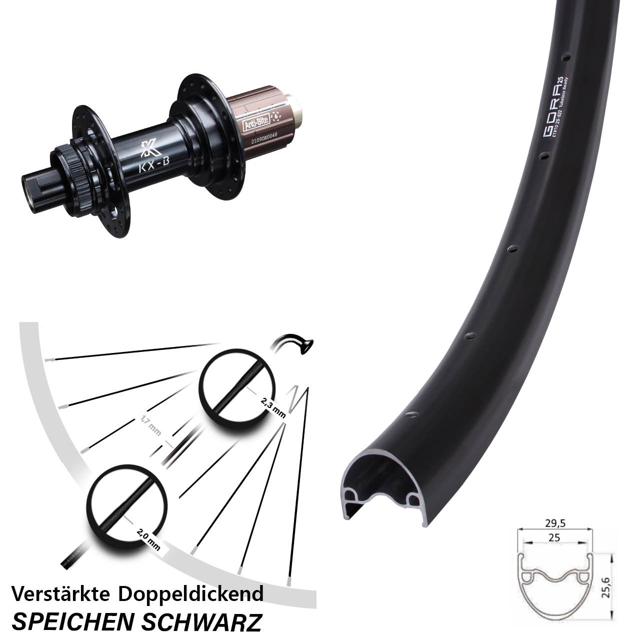 29 Zoll Gora 25 KX-B Centerlock Hinterrad 12x148 8-12 fach