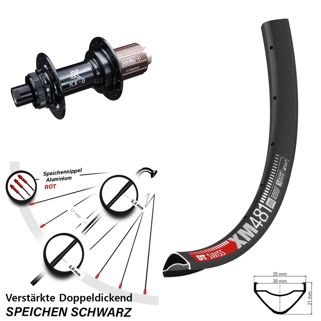 Boost Centerlock Hinterrad 12x148 29 Zoll DT Swiss XM481 KX-B 8-12 fach HG