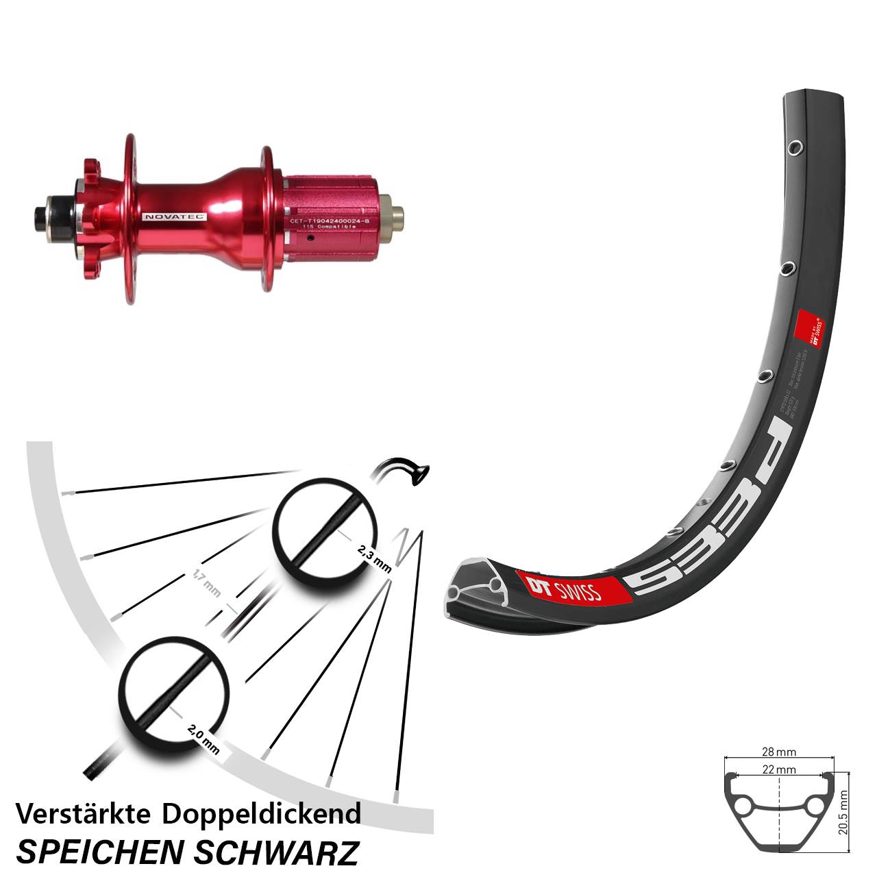 28-29 Zoll DT Swiss 533d Novatec D792 Disc Hinterrad für Schnellspanner 8-12 fach HG