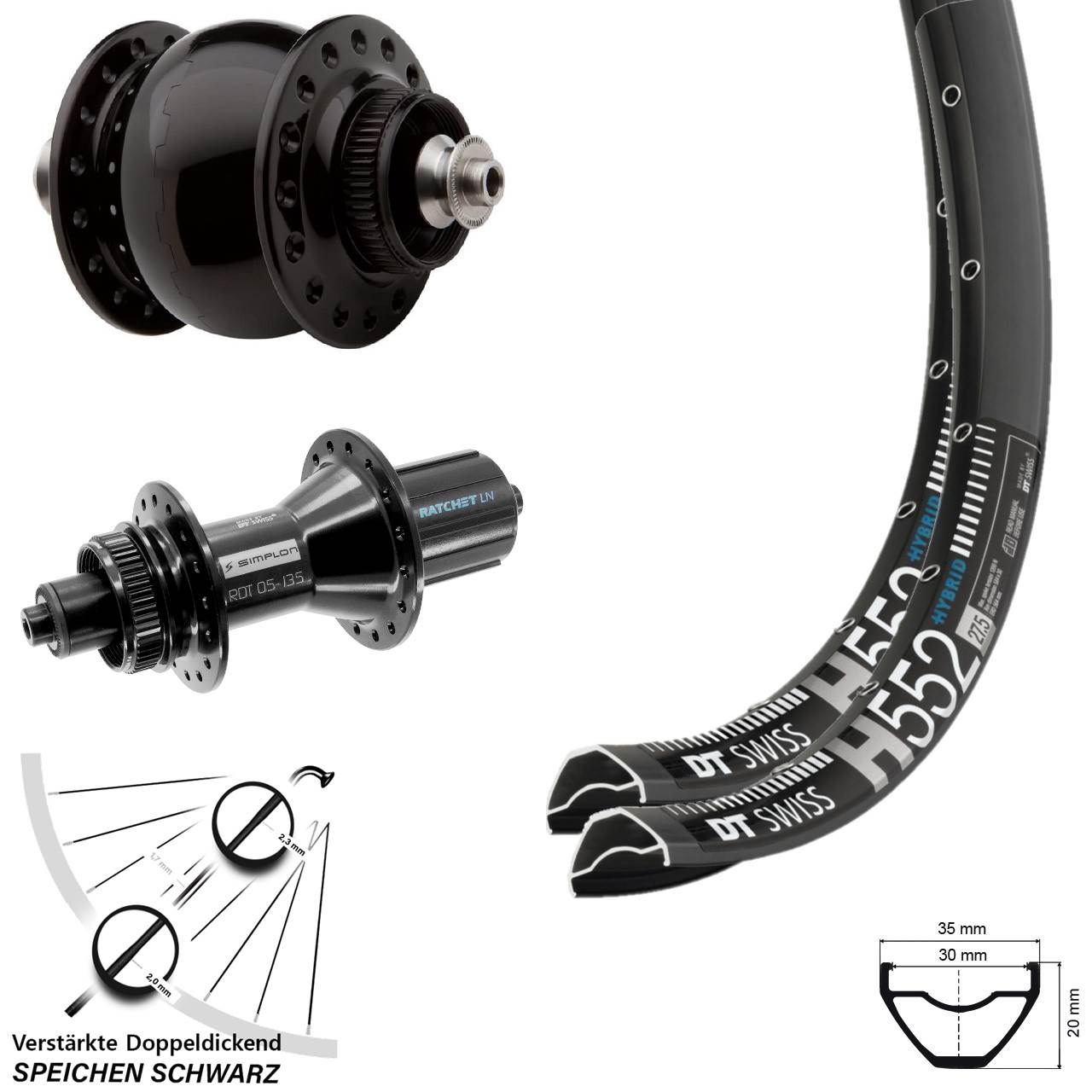 Centerlock Laufradsatz 29 Zoll DT Swiss H 552 370 Hybrid SON 28 8-11 fach QR