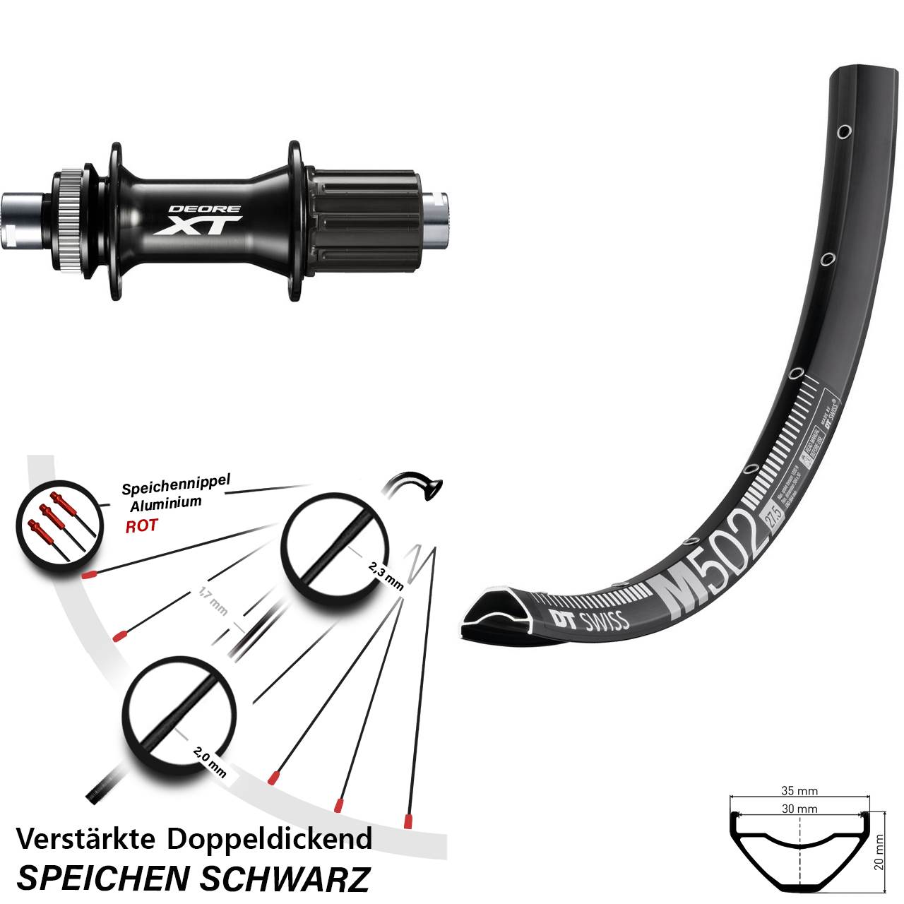 Boost Centerlock Hinterrad 12x148 27,5 Zoll DT Swiss M 502 Shimano XT FH-M8010-B 8-11 fach