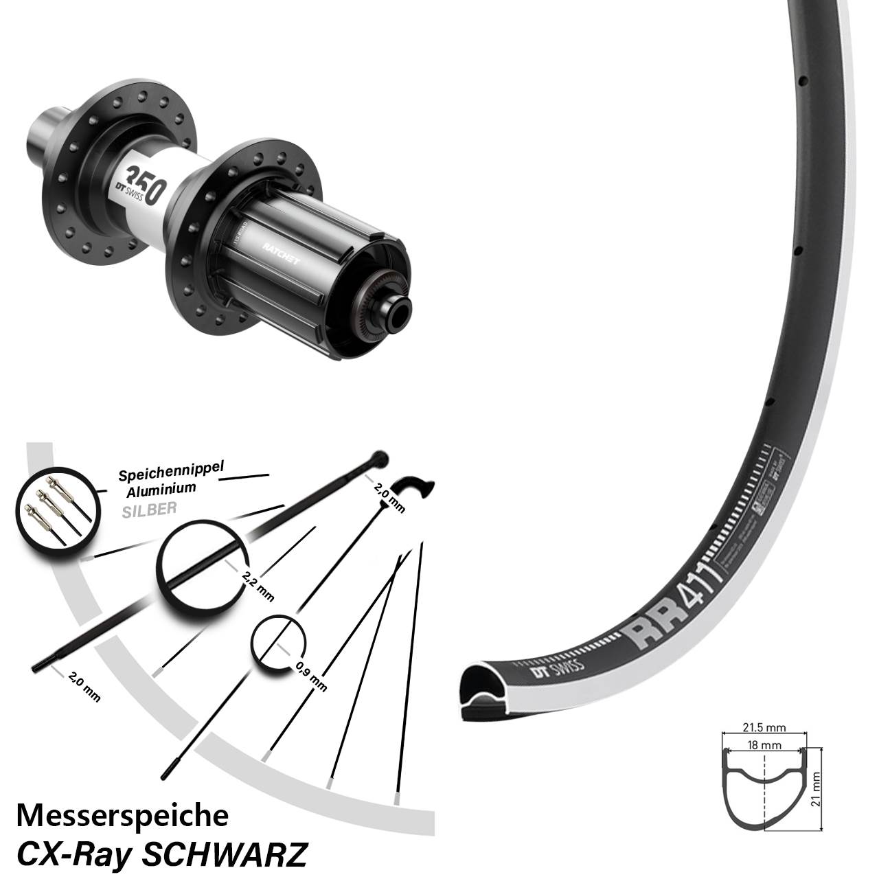 DT Swiss RR 411-350 Hinterrad 28 Zoll Rennrad 5x130 CX Ray Shimano 11-12 fach