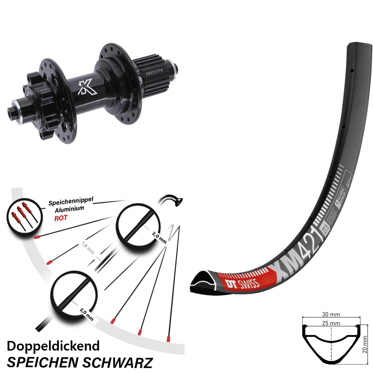 Hinterrad 6-Loch QR 29 Zoll DT Swiss XM421 KX-M Micro Spline