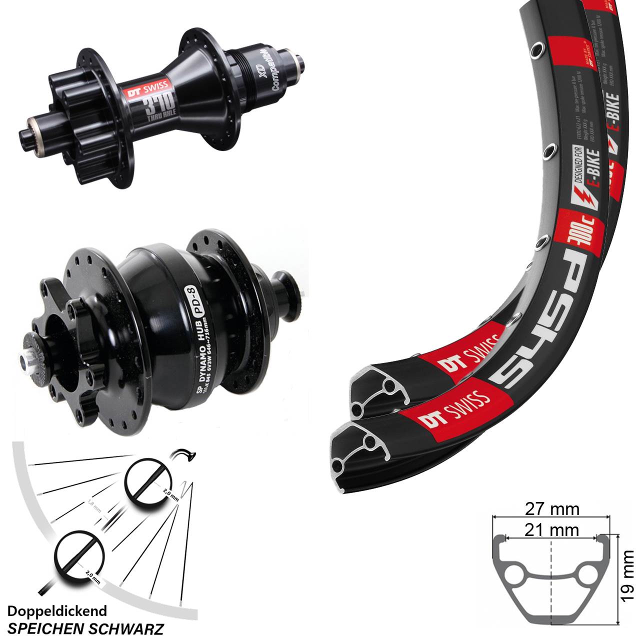 DT Swiss 545-370 Disc-Laufradsatz 28 Zoll 6-Loch SRAM XD 5/135 Shutter Precision PD-8