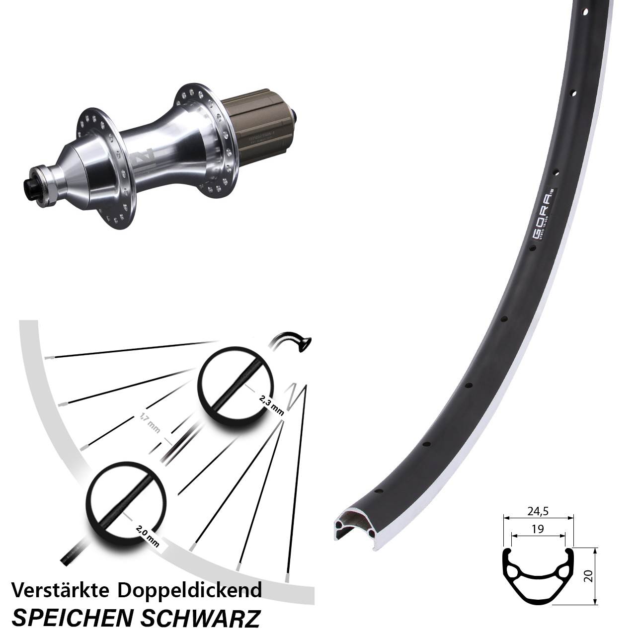 26 Zoll Gora 19 Novatec F162 Hinterrad für Schnellspanner 8-12 fach HG
