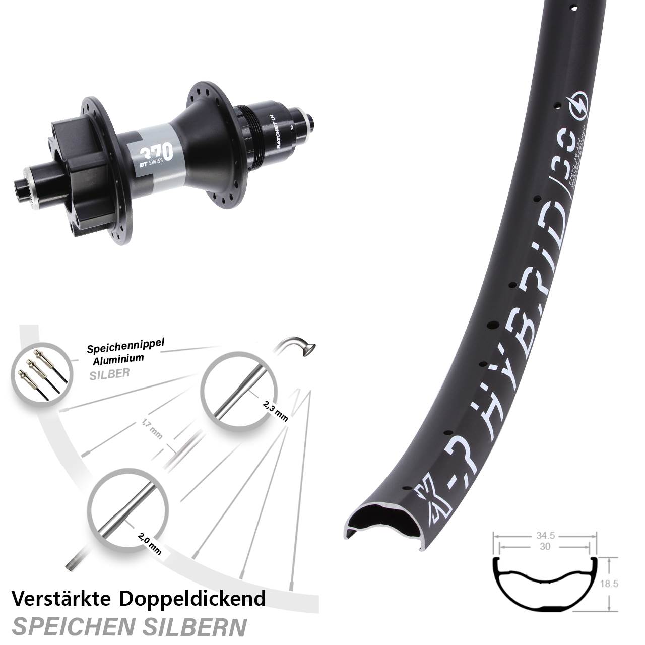 Hinterrad 6-Loch für Schnellspanner 29 Zoll KX-R Hybrid 30 DT Swiss 370 SRAM XD