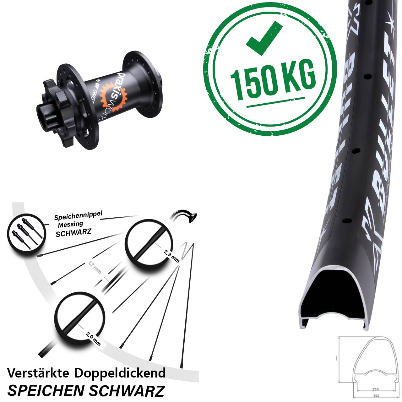 28 Zoll KX Bullet OS DT Swiss 350 6-Loch Vorderrad 12x100