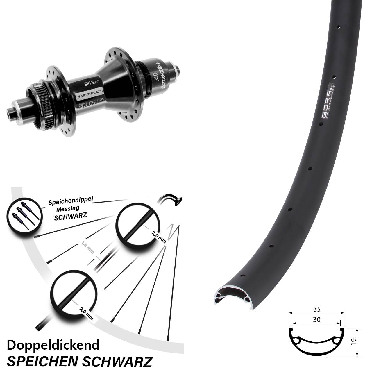 29 Zoll Gora 30 DT Swiss 370 Hinterrad Centerlock XD QR